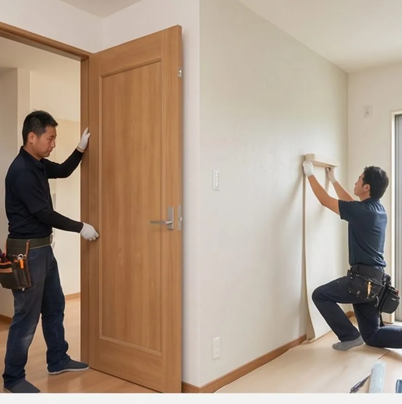建具の取り付けと壁紙の工事