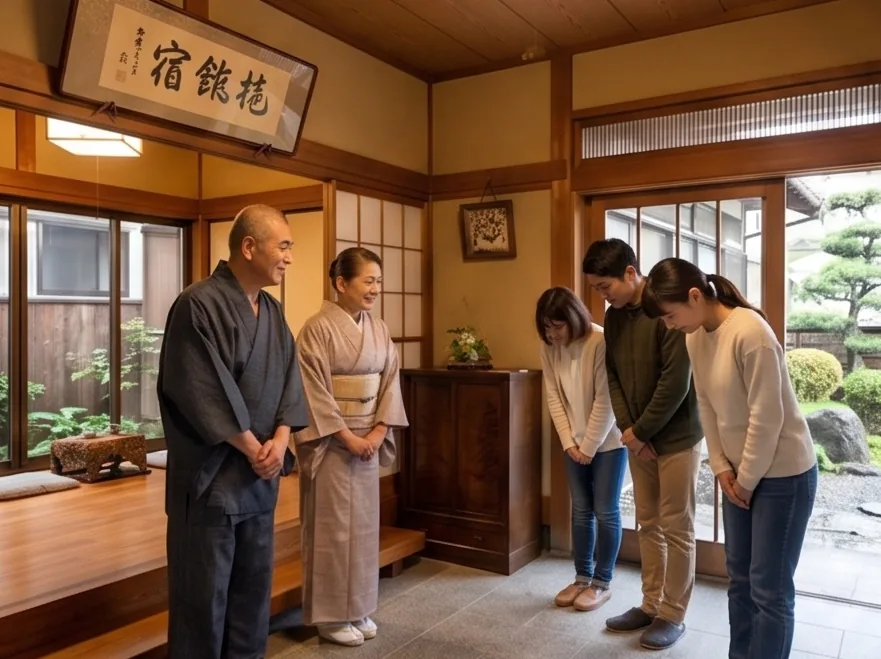 宿をひらき、お客様を迎える様子（イメージ）